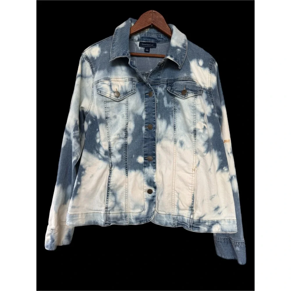 Upcycled Denim Jacket Butterfly Folk Art Jacket Bleached Jean Jacket Large